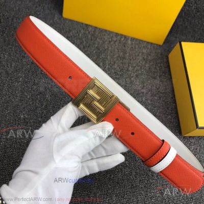 AAA Fendi 3.5cm Women's Belt - Orange Leather Yellow Gold Buckle